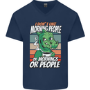 Dinosaur I Don't Like Morning People Funny Mens V-Neck Cotton T-Shirt Navy Blue