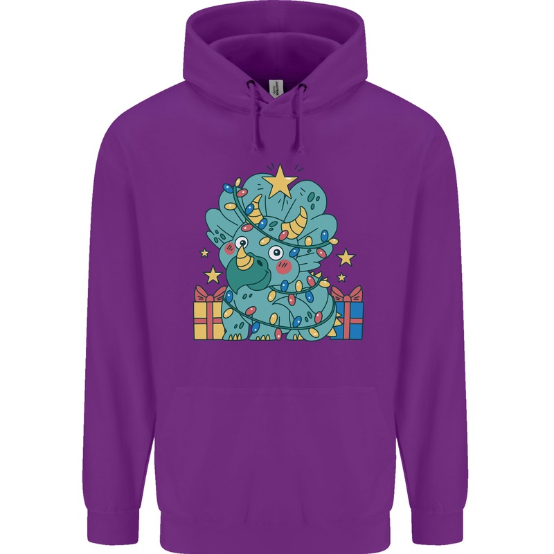 Dinosaur Triceratops Funny Christmas Tree Childrens Kids Hoodie Purple