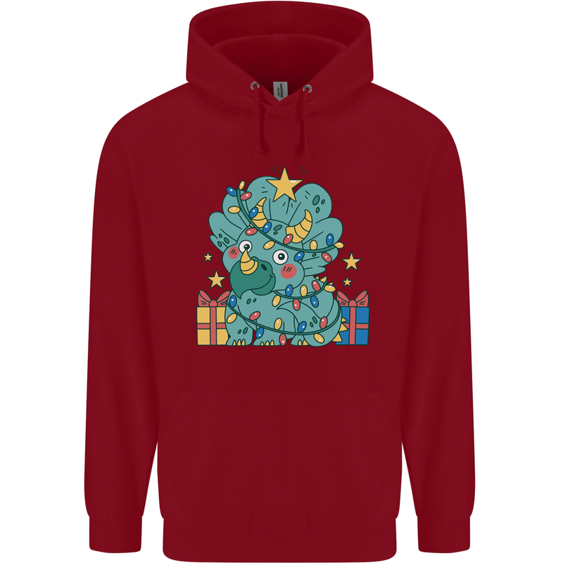 Dinosaur Triceratops Funny Christmas Tree Childrens Kids Hoodie Red
