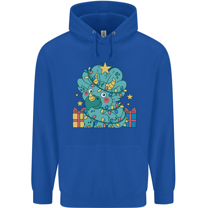 Dinosaur Triceratops Funny Christmas Tree Childrens Kids Hoodie Royal Blue
