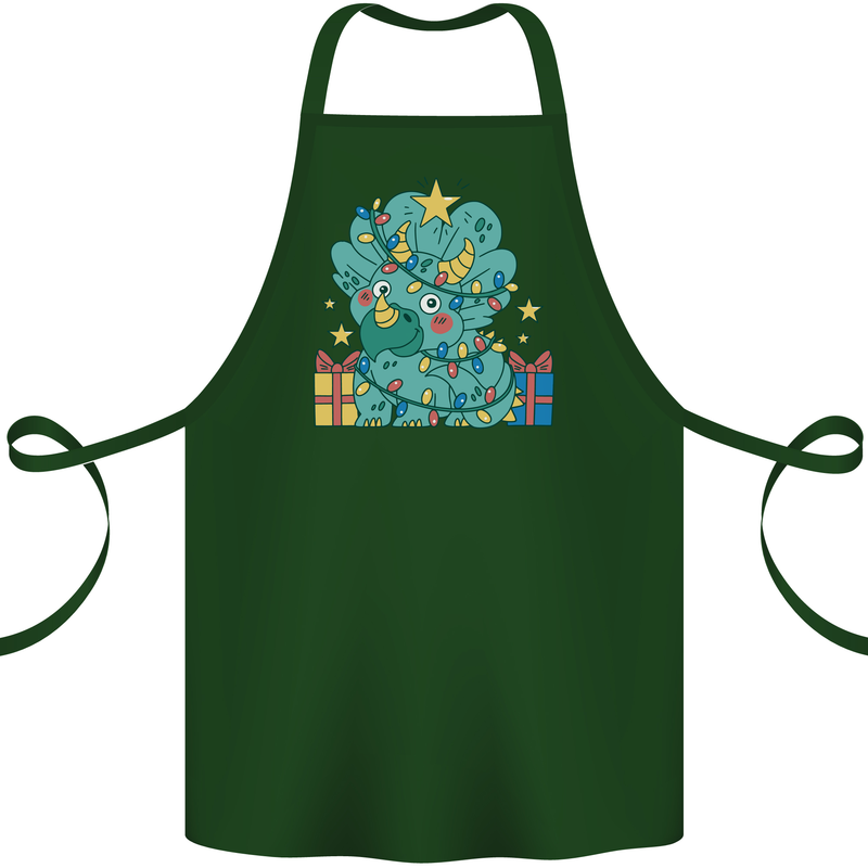 Dinosaur Triceratops Funny Christmas Tree Cotton Apron 100% Organic Forest Green