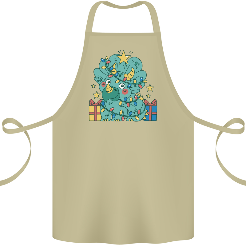 Dinosaur Triceratops Funny Christmas Tree Cotton Apron 100% Organic Khaki
