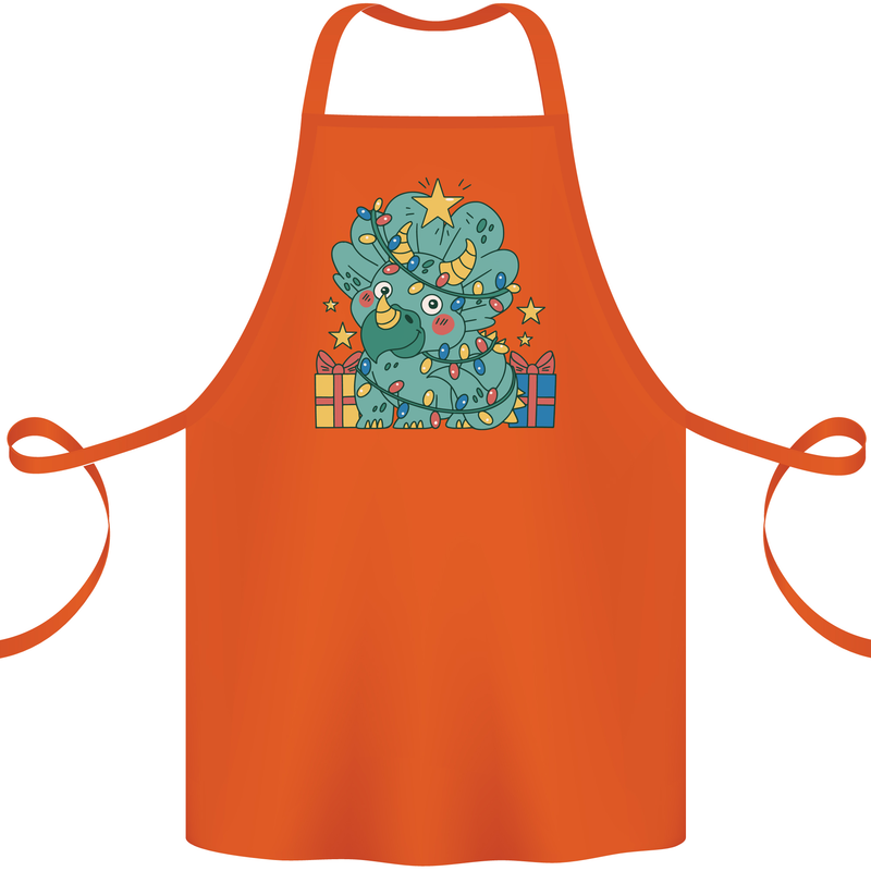 Dinosaur Triceratops Funny Christmas Tree Cotton Apron 100% Organic Orange