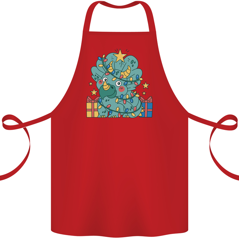Dinosaur Triceratops Funny Christmas Tree Cotton Apron 100% Organic Red