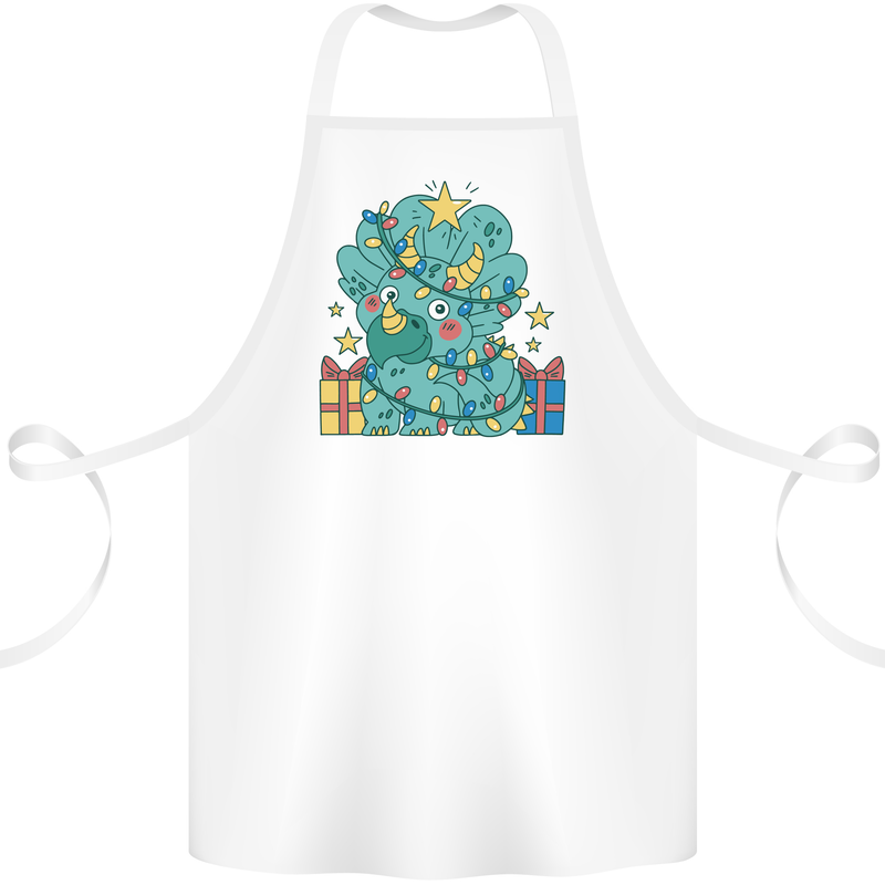 Dinosaur Triceratops Funny Christmas Tree Cotton Apron 100% Organic White