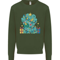 Dinosaur Triceratops Funny Christmas Tree Kids Sweatshirt Jumper Forest Green