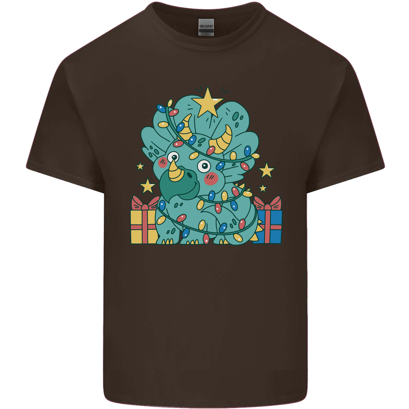 Dinosaur Triceratops Funny Christmas Tree Kids T-Shirt Childrens Chocolate