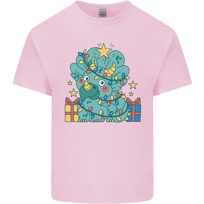 Dinosaur Triceratops Funny Christmas Tree Kids T-Shirt Childrens Light Pink