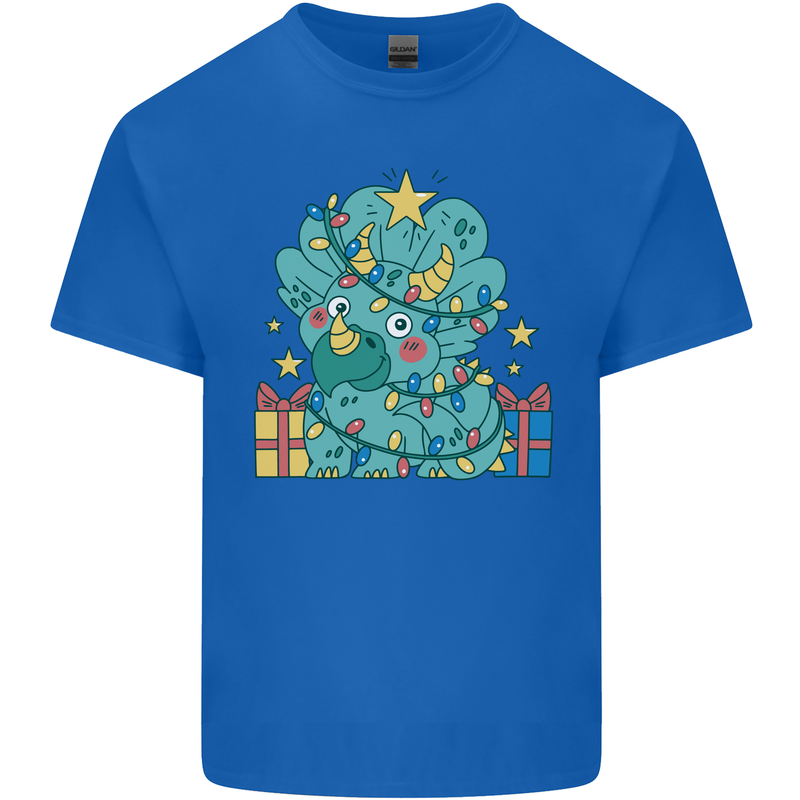 Dinosaur Triceratops Funny Christmas Tree Kids T-Shirt Childrens Royal Blue