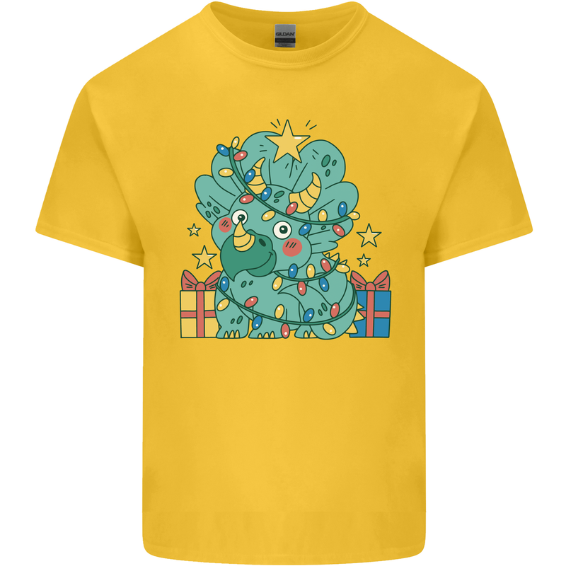 Dinosaur Triceratops Funny Christmas Tree Kids T-Shirt Childrens Yellow