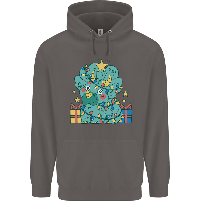 Dinosaur Triceratops Funny Christmas Tree Mens 80% Cotton Hoodie Charcoal