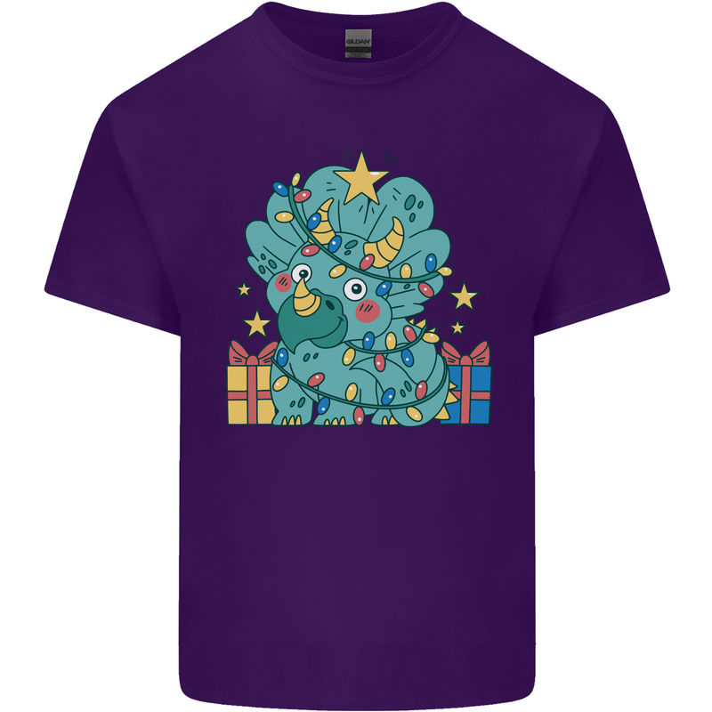 Dinosaur Triceratops Funny Christmas Tree Mens Cotton T-Shirt Tee Top Purple