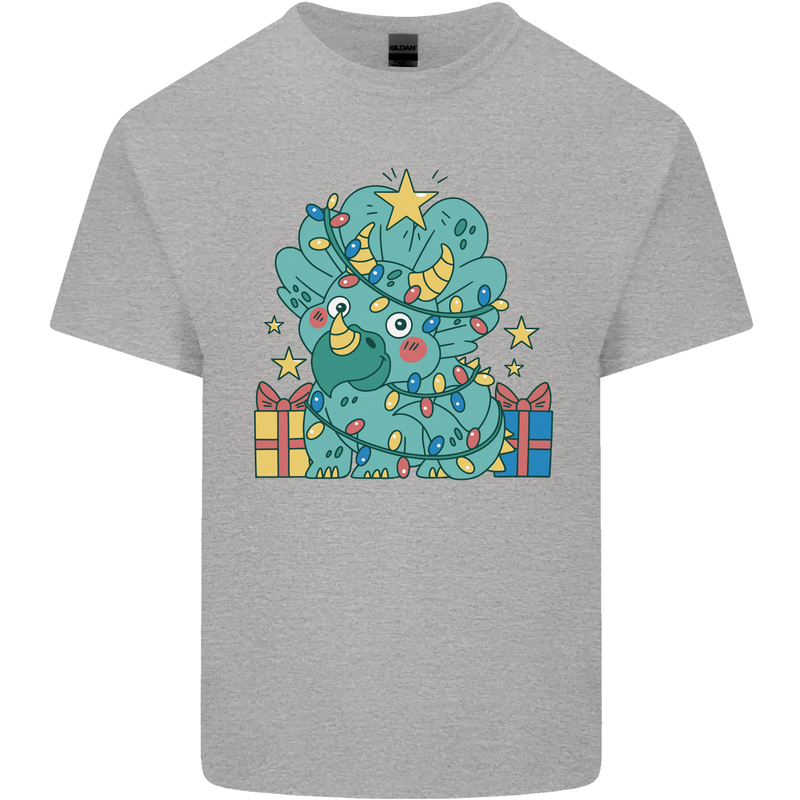 Dinosaur Triceratops Funny Christmas Tree Mens Cotton T-Shirt Tee Top Sports Grey