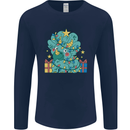 Dinosaur Triceratops Funny Christmas Tree Mens Long Sleeve T-Shirt Navy Blue