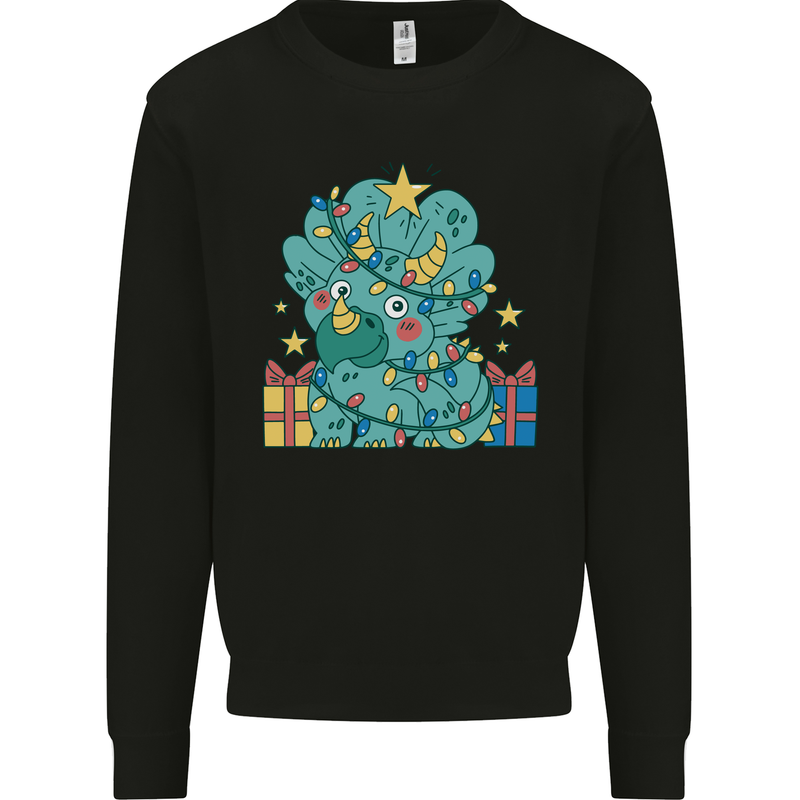 Dinosaur Triceratops Funny Christmas Tree Mens Sweatshirt Jumper Black