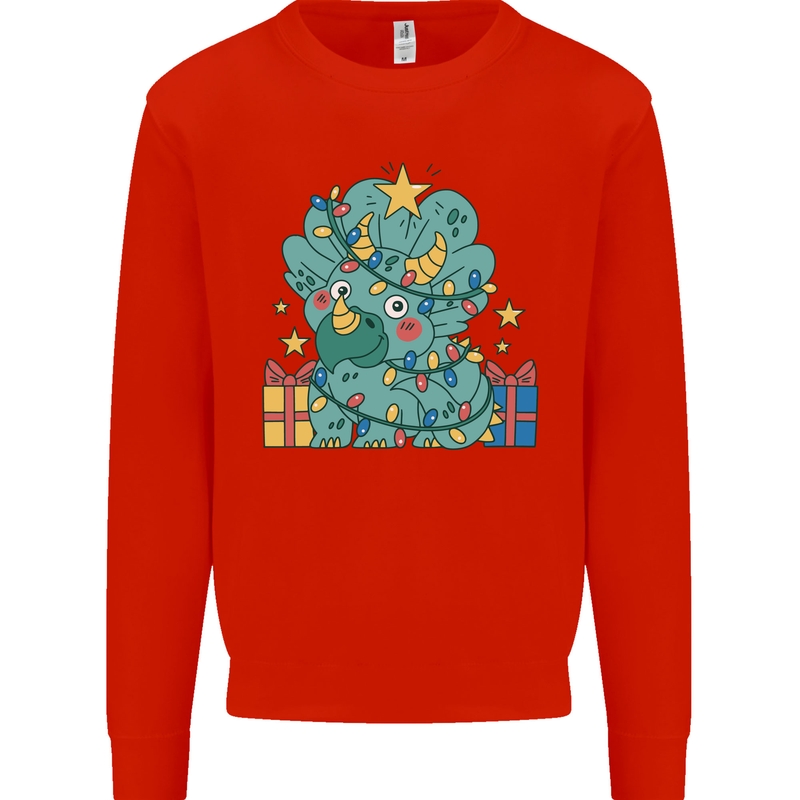 Dinosaur Triceratops Funny Christmas Tree Mens Sweatshirt Jumper Bright Red