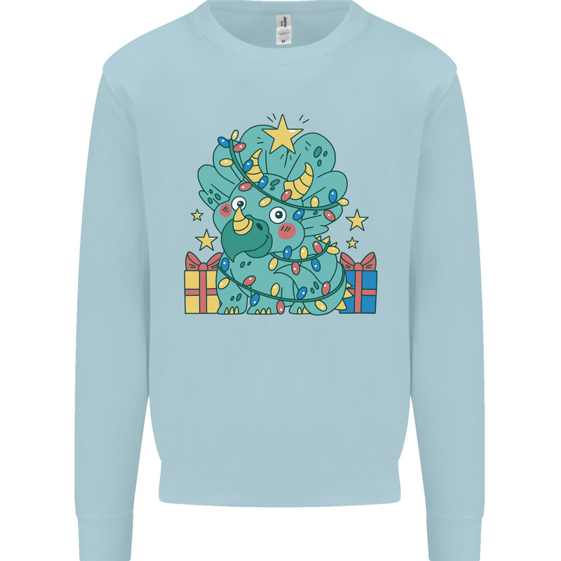 Dinosaur Triceratops Funny Christmas Tree Mens Sweatshirt Jumper Light Blue