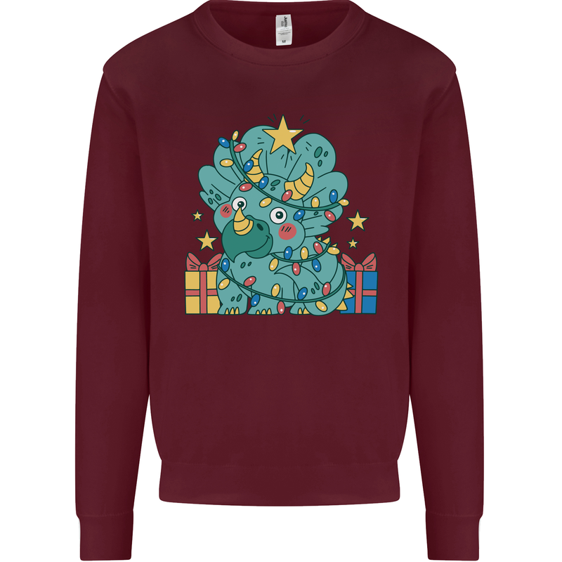 Dinosaur Triceratops Funny Christmas Tree Mens Sweatshirt Jumper Maroon