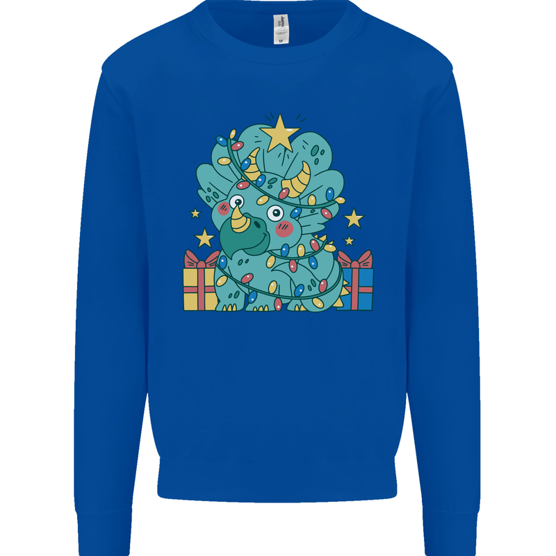 Dinosaur Triceratops Funny Christmas Tree Mens Sweatshirt Jumper Royal Blue