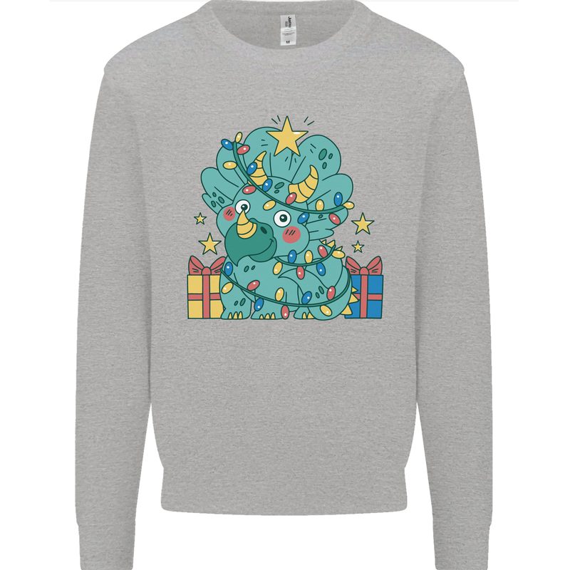 Dinosaur Triceratops Funny Christmas Tree Mens Sweatshirt Jumper Sports Grey
