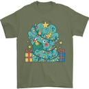 Dinosaur Triceratops Funny Christmas Tree Mens T-Shirt 100% Cotton Military Green