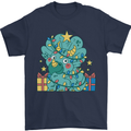 Dinosaur Triceratops Funny Christmas Tree Mens T-Shirt 100% Cotton Navy Blue