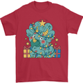 Dinosaur Triceratops Funny Christmas Tree Mens T-Shirt 100% Cotton Red