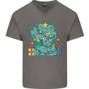Dinosaur Triceratops Funny Christmas Tree Mens V-Neck Cotton T-Shirt Charcoal