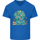 Dinosaur Triceratops Funny Christmas Tree Mens V-Neck Cotton T-Shirt Royal Blue