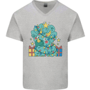 Dinosaur Triceratops Funny Christmas Tree Mens V-Neck Cotton T-Shirt Sports Grey