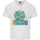 Dinosaur Triceratops Funny Christmas Tree Mens V-Neck Cotton T-Shirt White