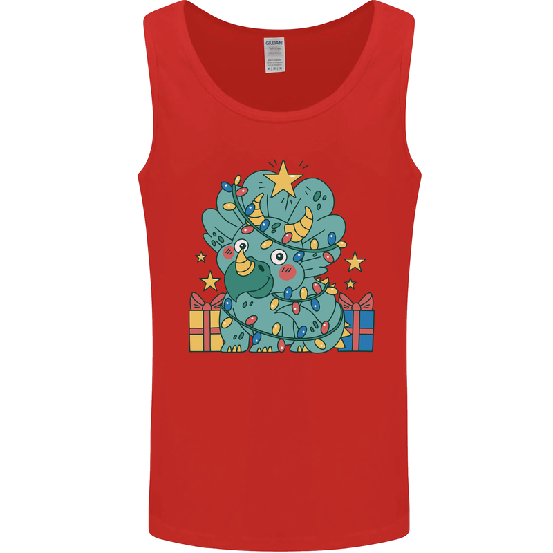 Dinosaur Triceratops Funny Christmas Tree Mens Vest Tank Top Red