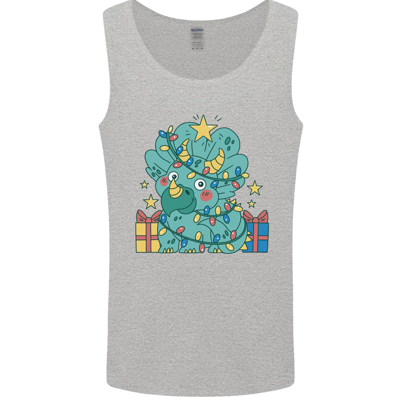 Dinosaur Triceratops Funny Christmas Tree Mens Vest Tank Top Sports Grey