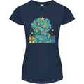 Dinosaur Triceratops Funny Christmas Tree Womens Petite Cut T-Shirt Navy Blue