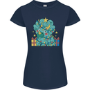 Dinosaur Triceratops Funny Christmas Tree Womens Petite Cut T-Shirt Navy Blue