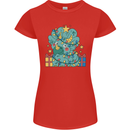 Dinosaur Triceratops Funny Christmas Tree Womens Petite Cut T-Shirt Red