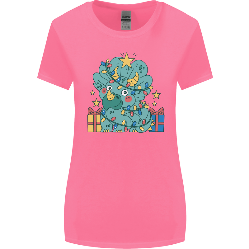 Dinosaur Triceratops Funny Christmas Tree Womens Wider Cut T-Shirt Azalea