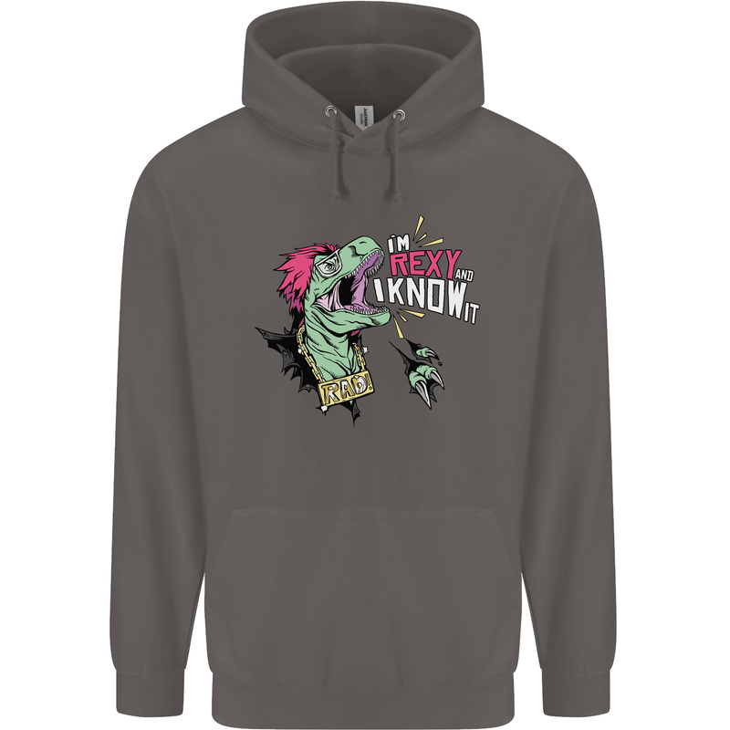 Dinosaurs T-Rex I'm Rexy and I Know It Sexy Mens 80% Cotton Hoodie Charcoal