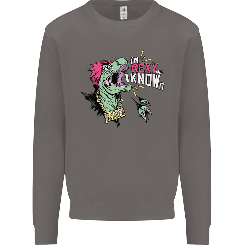 Dinosaurs T-Rex I'm Rexy and I Know It Sexy Mens Sweatshirt Jumper Charcoal