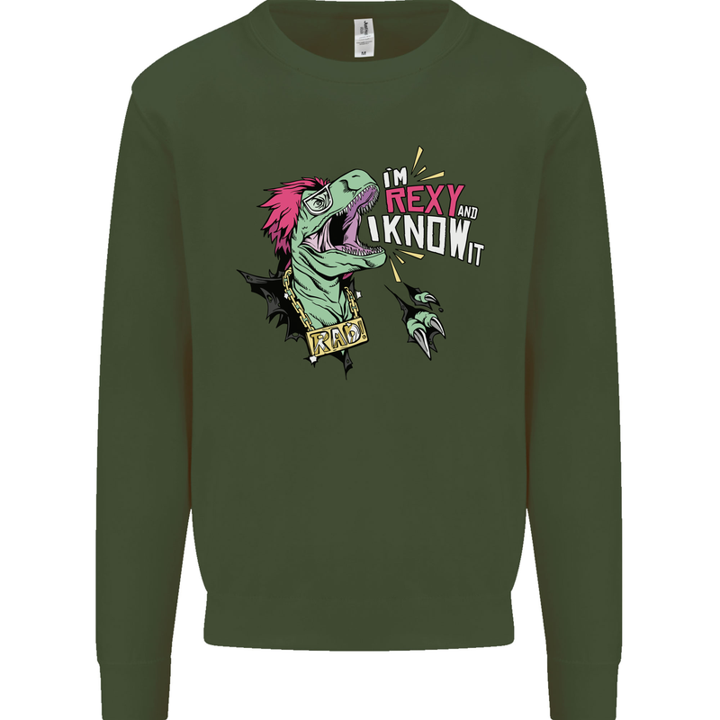 Dinosaurs T-Rex I'm Rexy and I Know It Sexy Mens Sweatshirt Jumper Forest Green