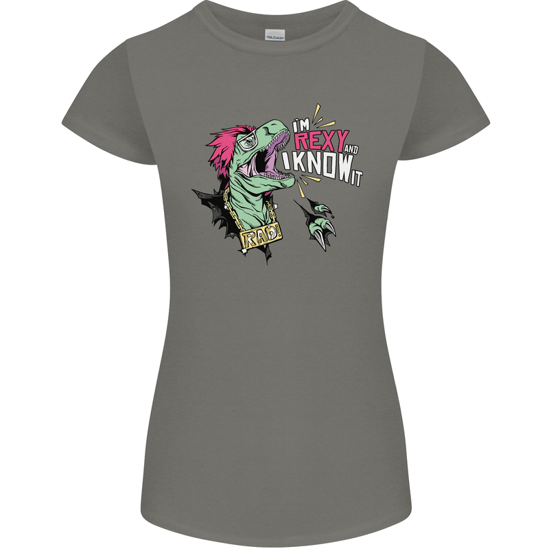 Dinosaurs T-Rex I'm Rexy and I Know It Sexy Womens Petite Cut T-Shirt Charcoal