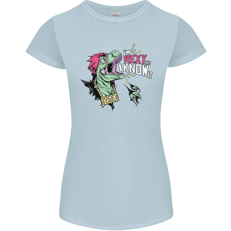 Dinosaurs T-Rex I'm Rexy and I Know It Sexy Womens Petite Cut T-Shirt Light Blue