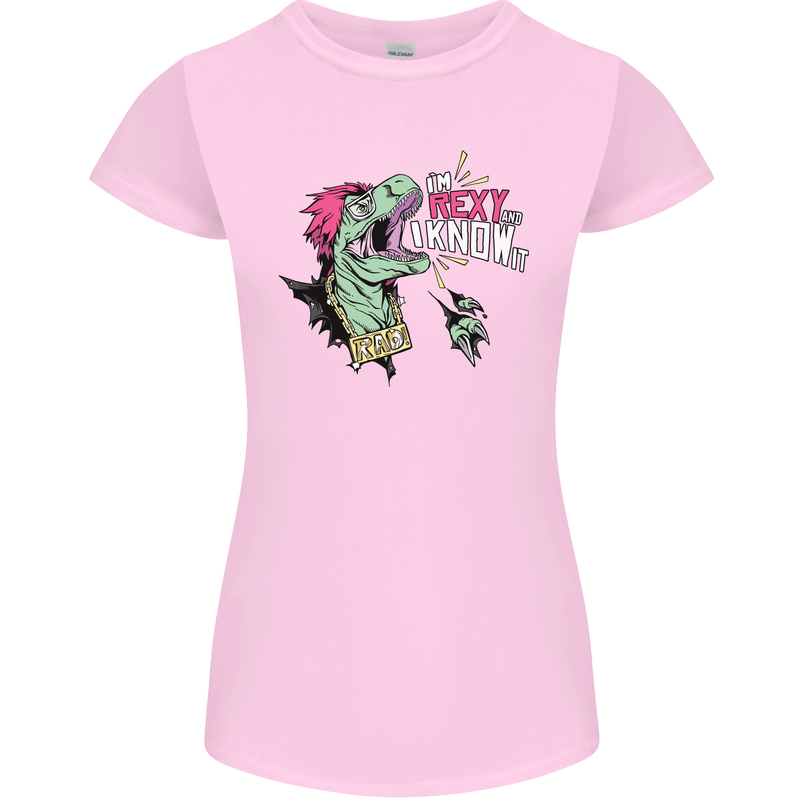 Dinosaurs T-Rex I'm Rexy and I Know It Sexy Womens Petite Cut T-Shirt Light Pink