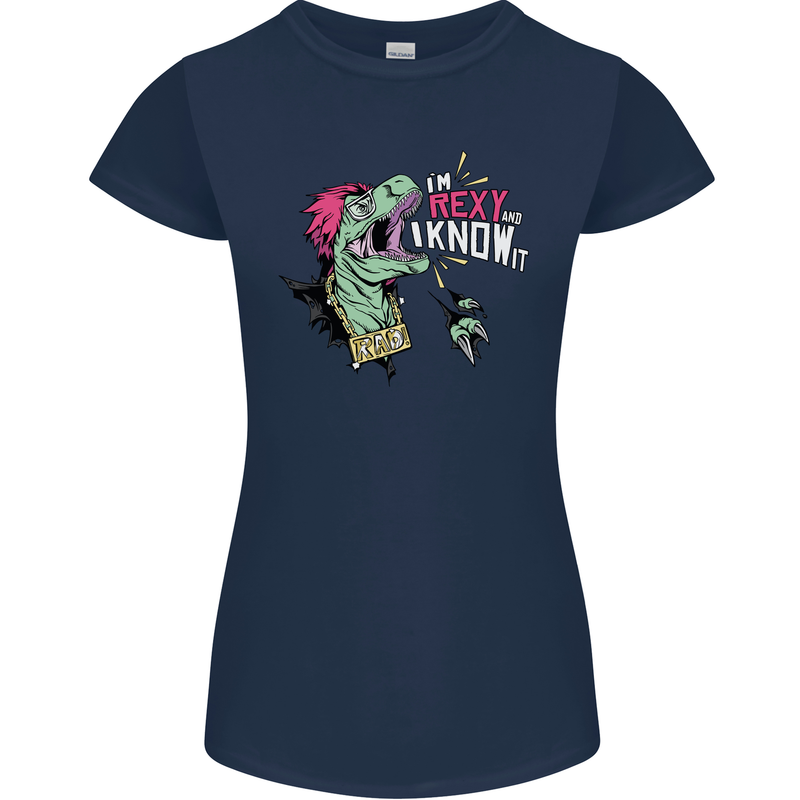 Dinosaurs T-Rex I'm Rexy and I Know It Sexy Womens Petite Cut T-Shirt Navy Blue