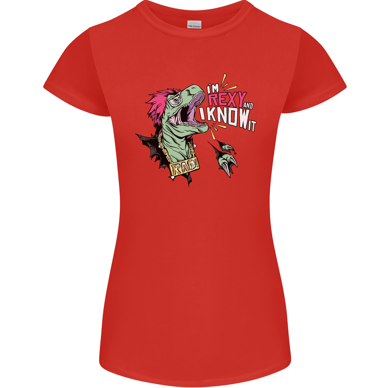 Dinosaurs T-Rex I'm Rexy and I Know It Sexy Womens Petite Cut T-Shirt Red
