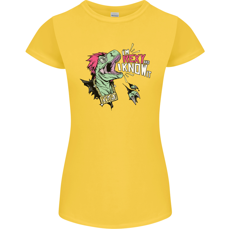 Dinosaurs T-Rex I'm Rexy and I Know It Sexy Womens Petite Cut T-Shirt Yellow