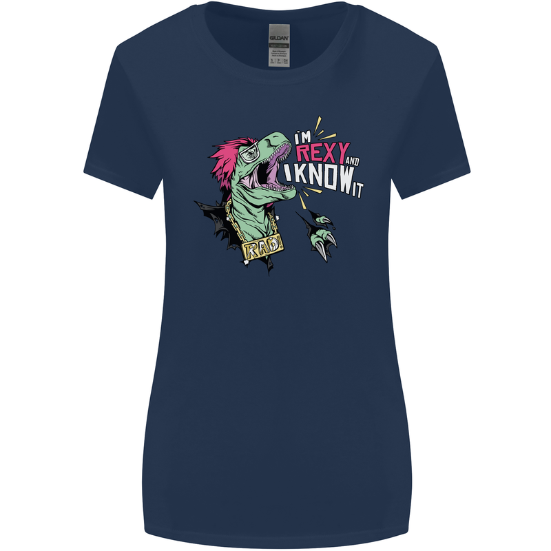 Dinosaurs T-Rex I'm Rexy and I Know It Sexy Womens Wider Cut T-Shirt Navy Blue