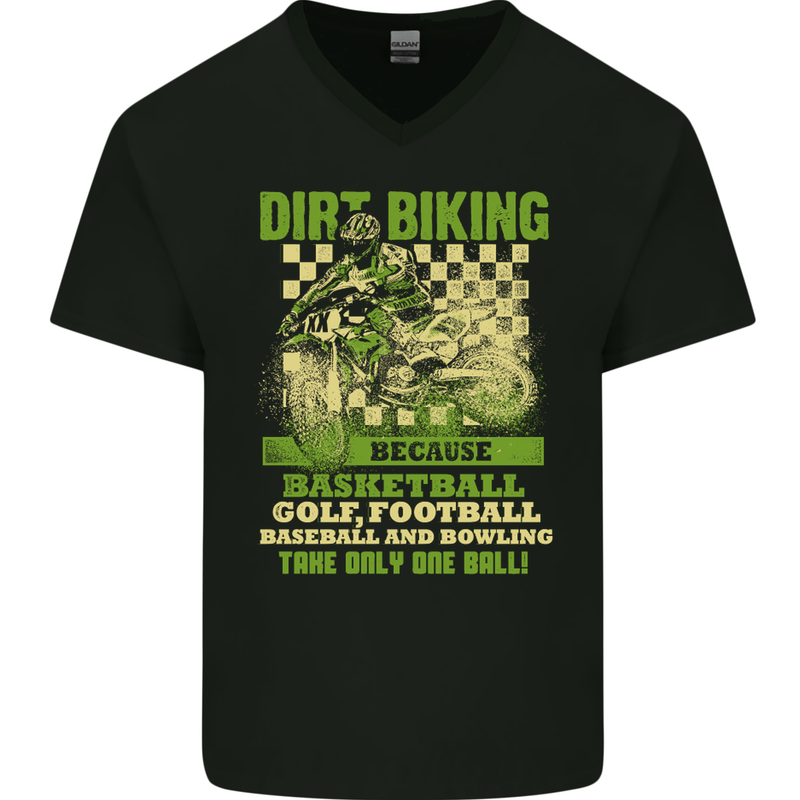 Dirt Biking 2 Balls Bike Motocross MotoX Mens V-Neck Cotton T-Shirt Black