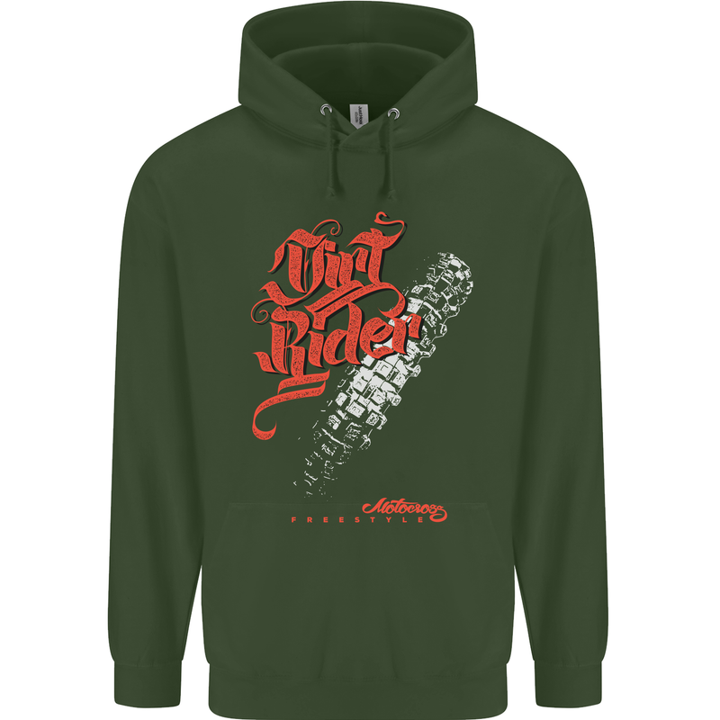 Dirt Rider Motocross MotoX Bike Motosports Mens 80% Cotton Hoodie Forest Green