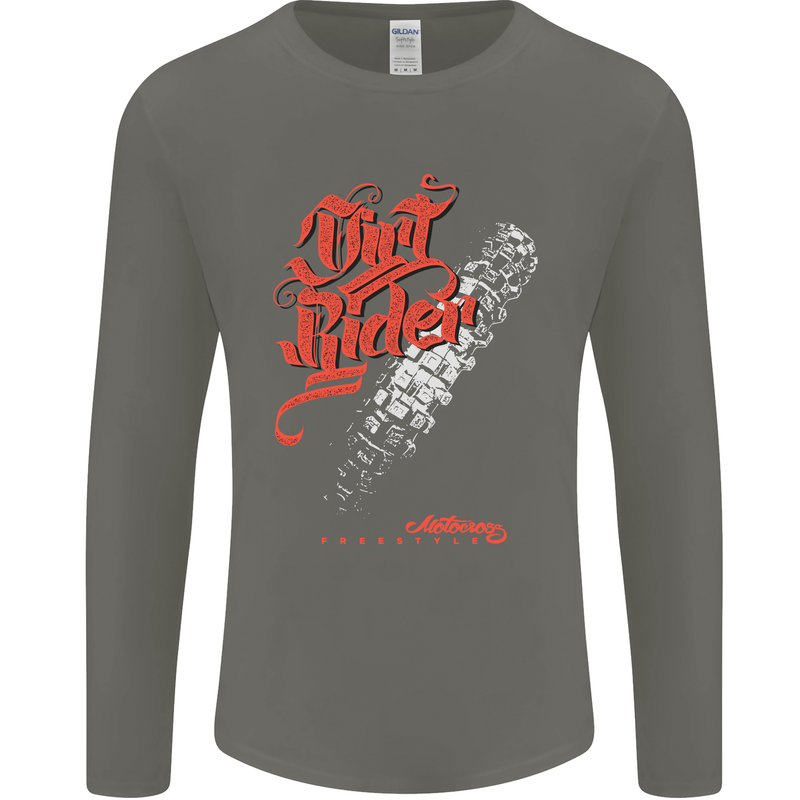 Dirt Rider Motocross MotoX Bike Motosports Mens Long Sleeve T-Shirt Charcoal